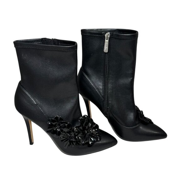 New CHARLES DAVID 'Perla' Stretch faux Leather 3D Floral Heeled Booties 7M - Picture 3 of 5